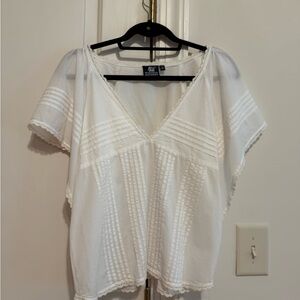 Madison Mathews cotton white V-neck top size M